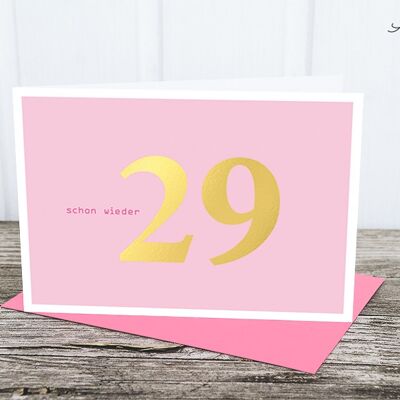 Folded card: Again 29, gold M