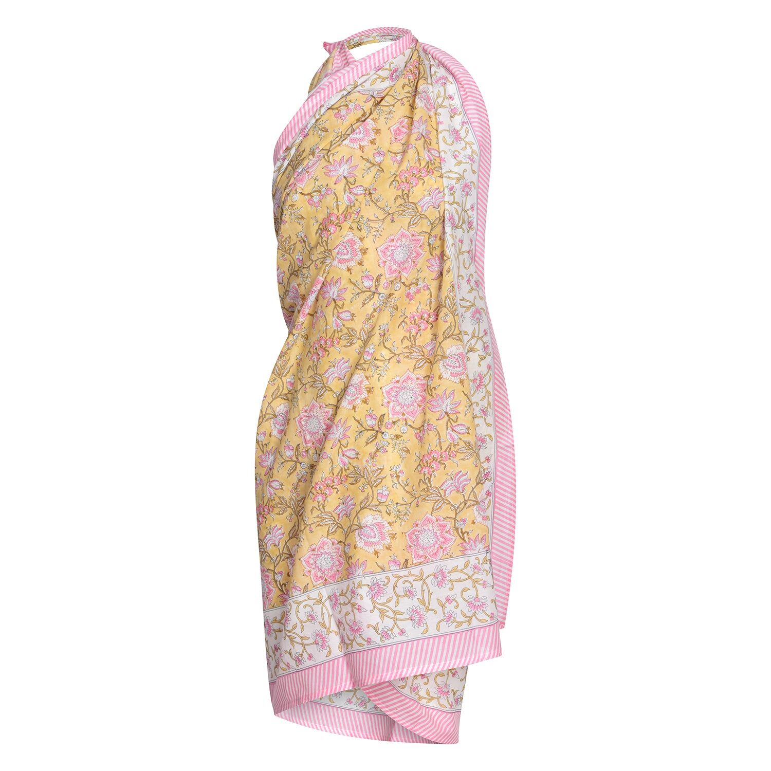 Sarong à fleurs de moutarde - Taille unique - Pêche