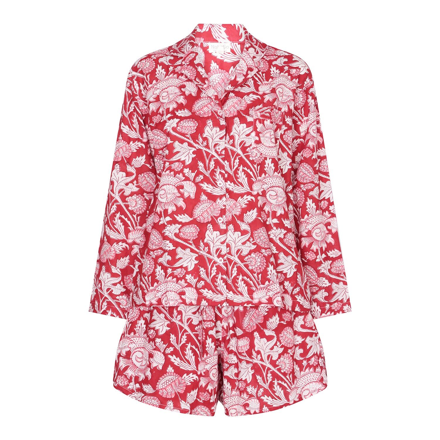 Ensemble short et pyjama en coton imprimé à la main - Rouge vintage