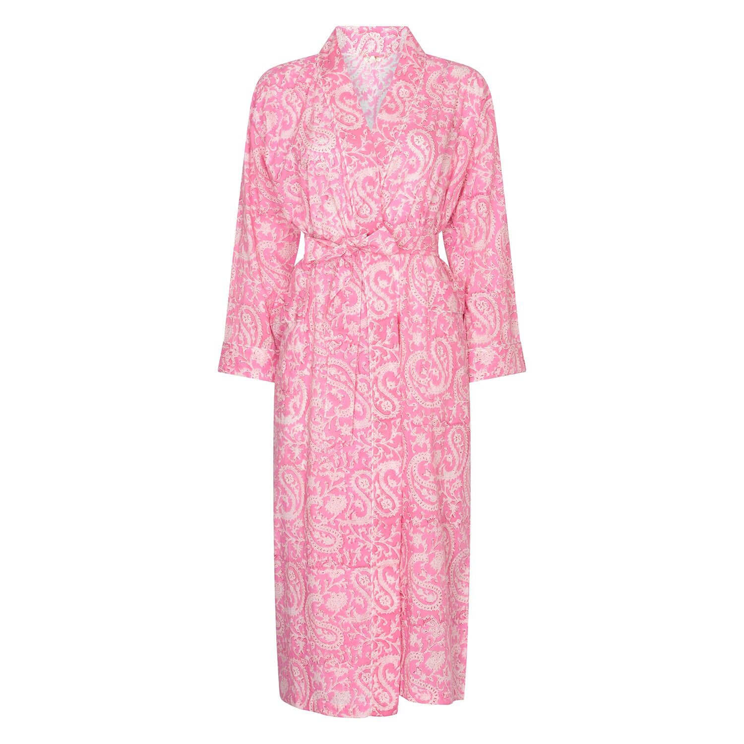 Kimono imprimé à la main - Motif cachemire rose