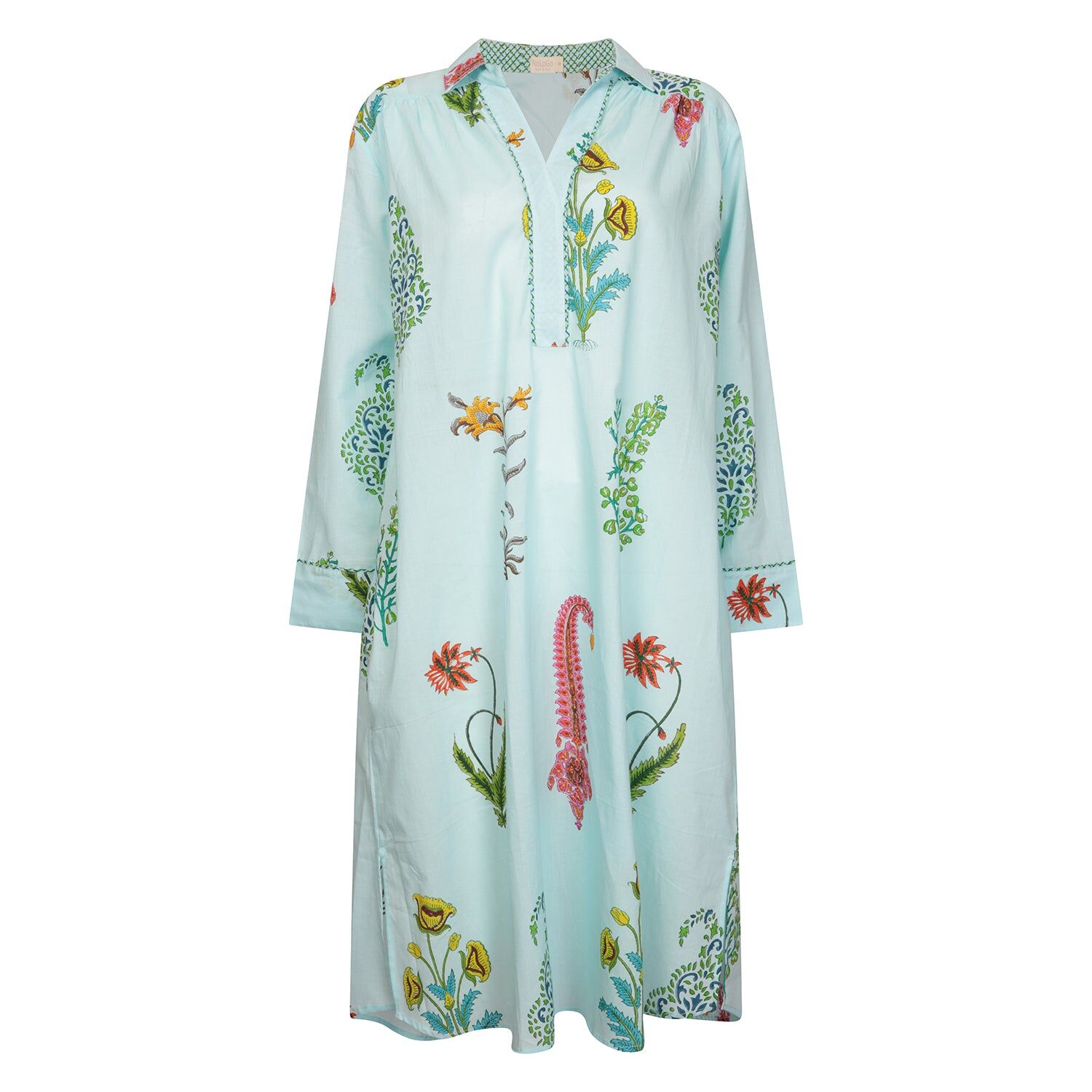 Robe de vacances facile à porter, style botanique, en coton bleu persan