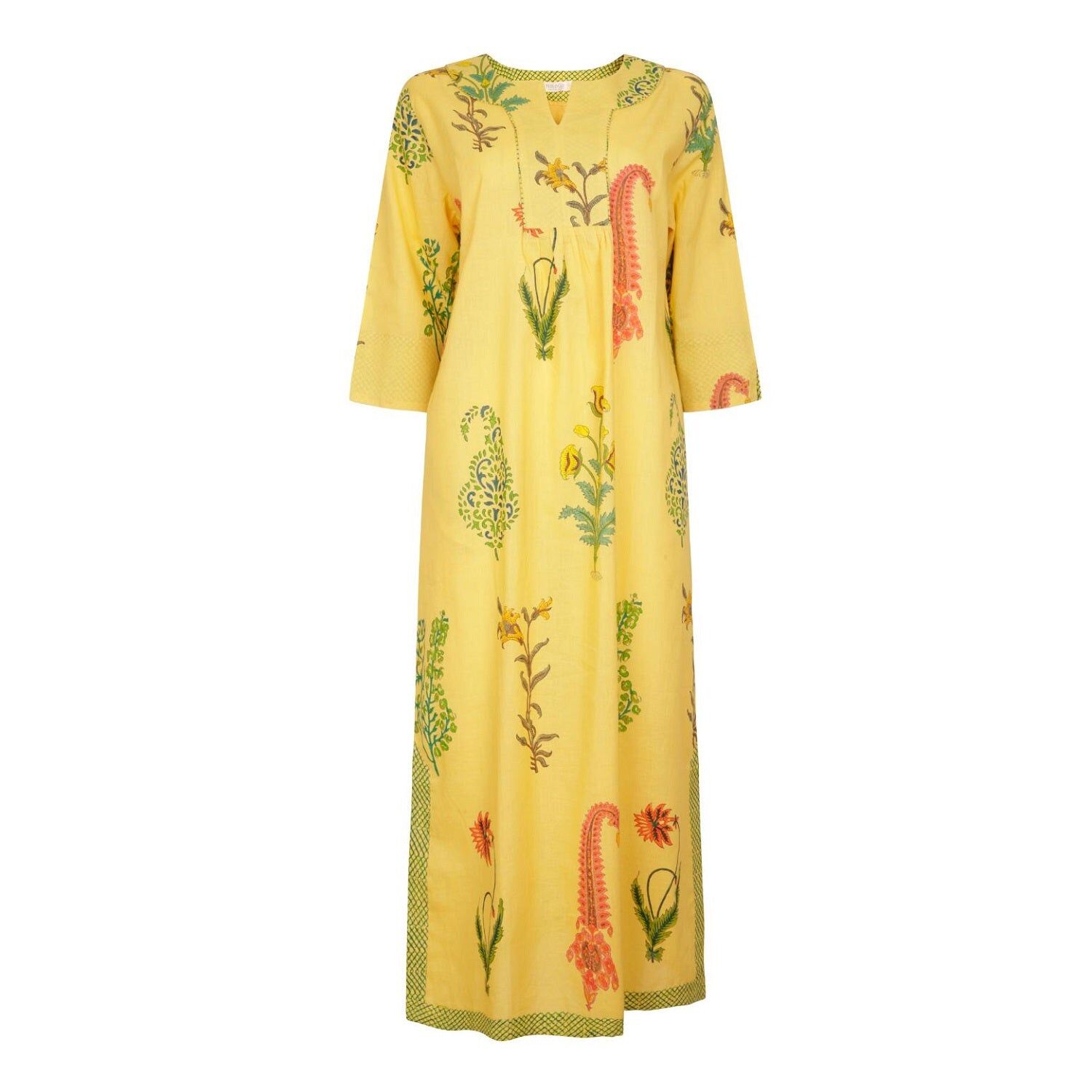 Robe longue botanique en coton pissenlit