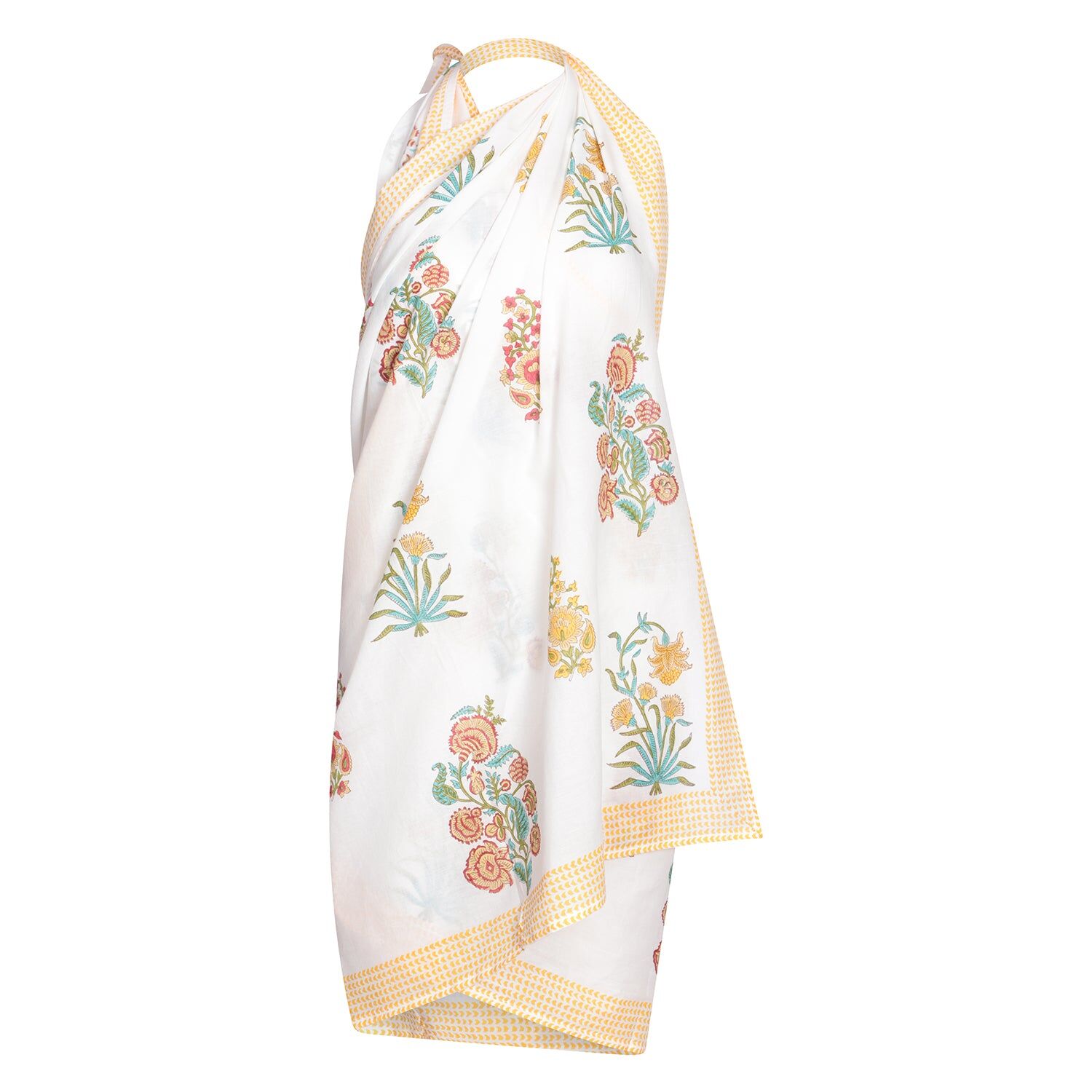 Sarong Island Flower en coton jaune taille unique