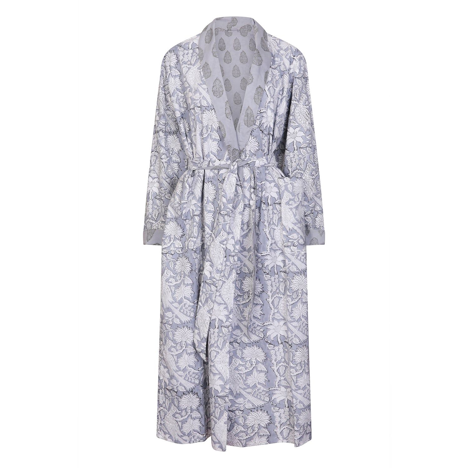 Peignoir réversible à motif cachemire en coton anthracite