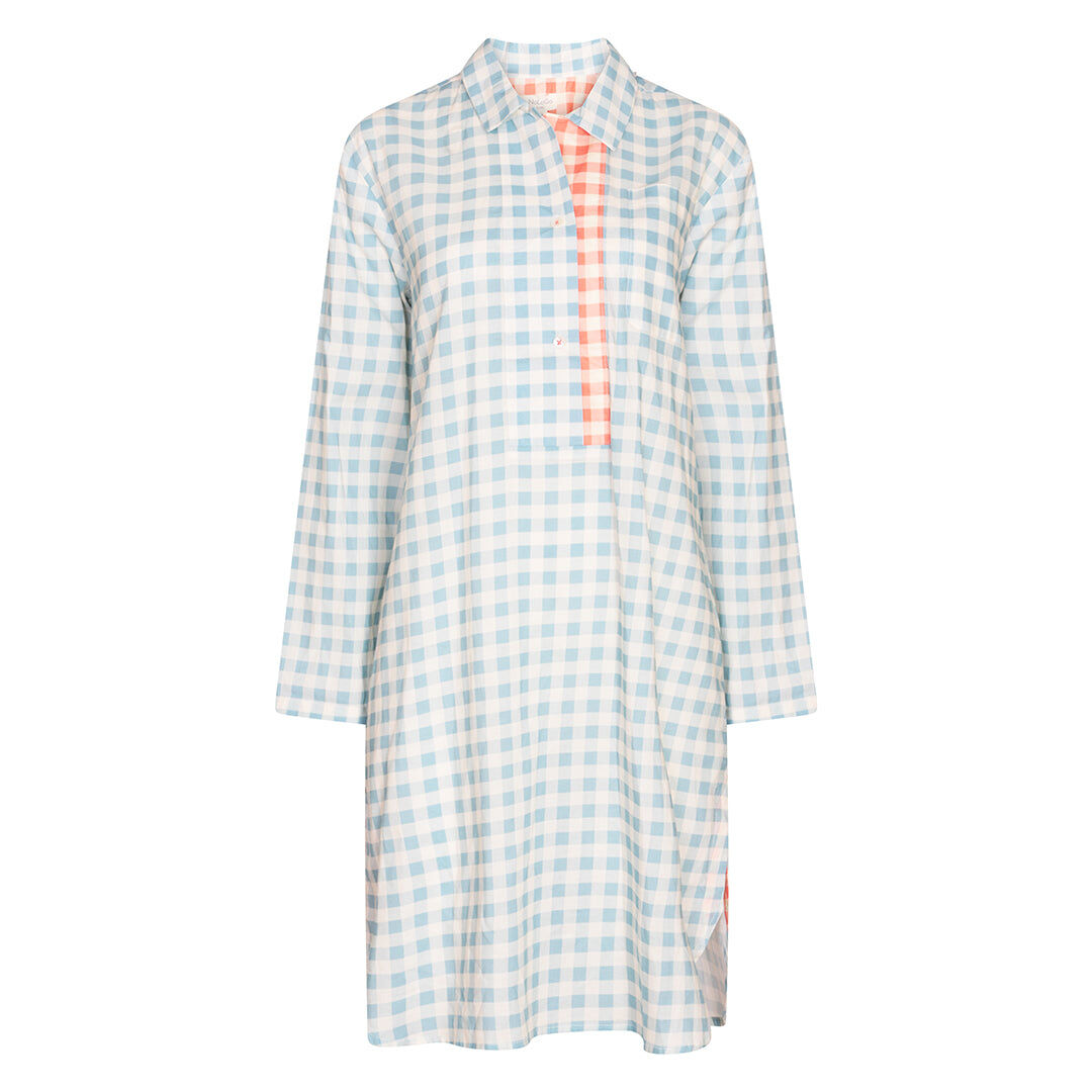 Chemise de nuit à carreaux vichy en coton bleu