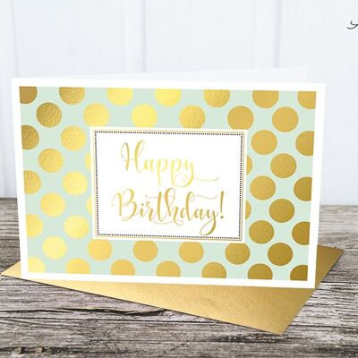 Folded card: golden dots, mint M