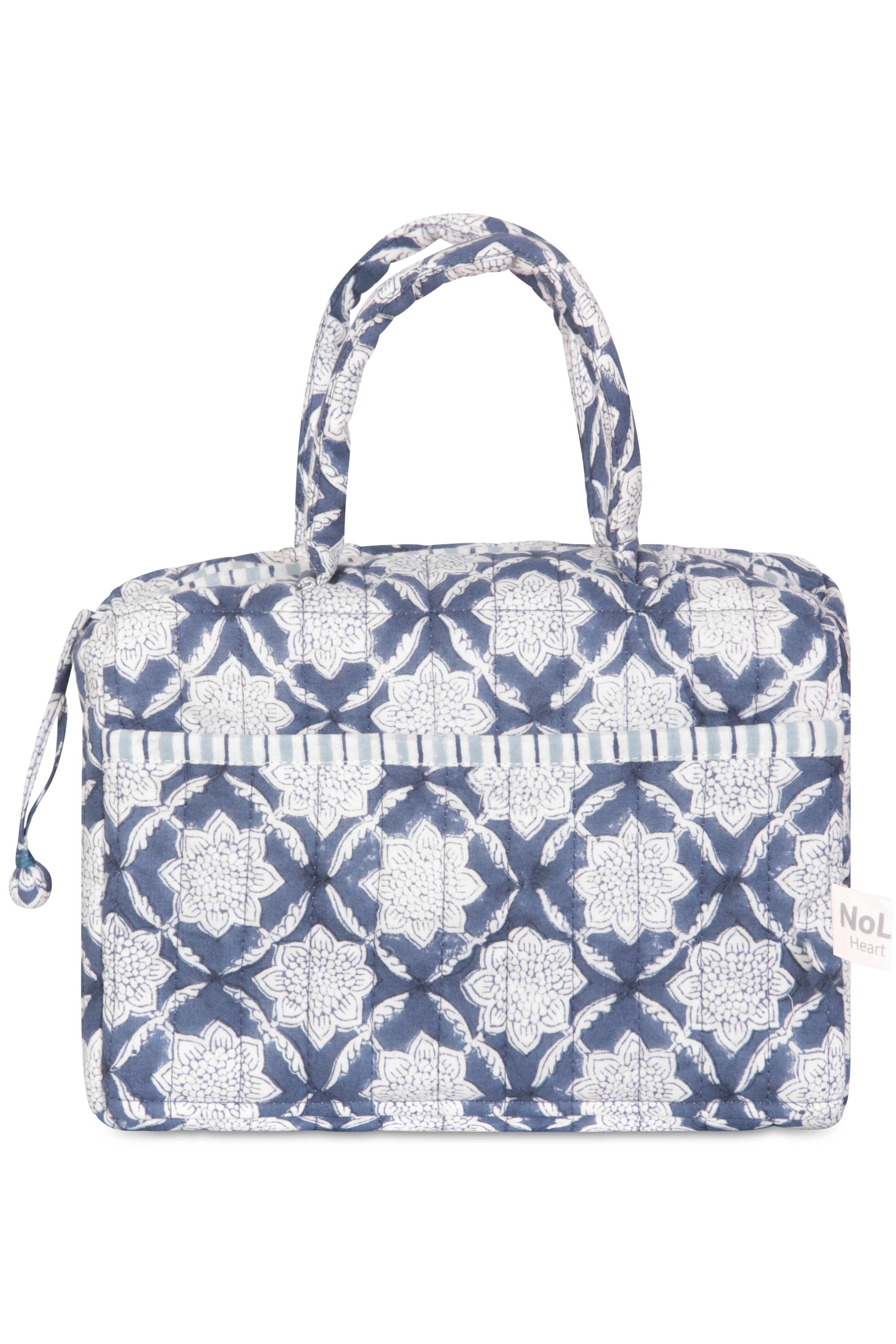 Trousse de toilette Freya à poignée, en coton indigo, taille unique