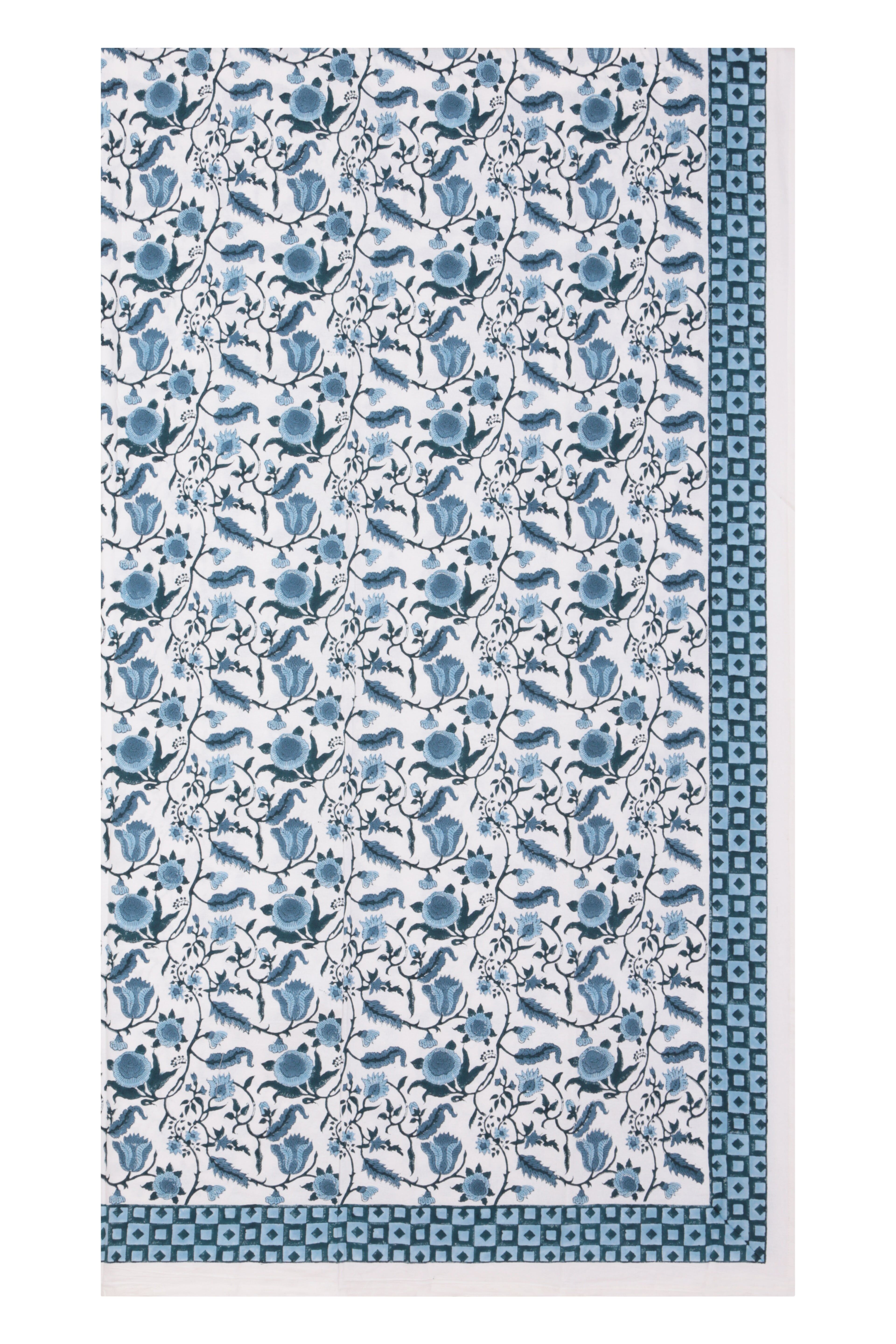 Nappe en coton bleu imprimée à la main, 170 x 300 cm, taille M/L