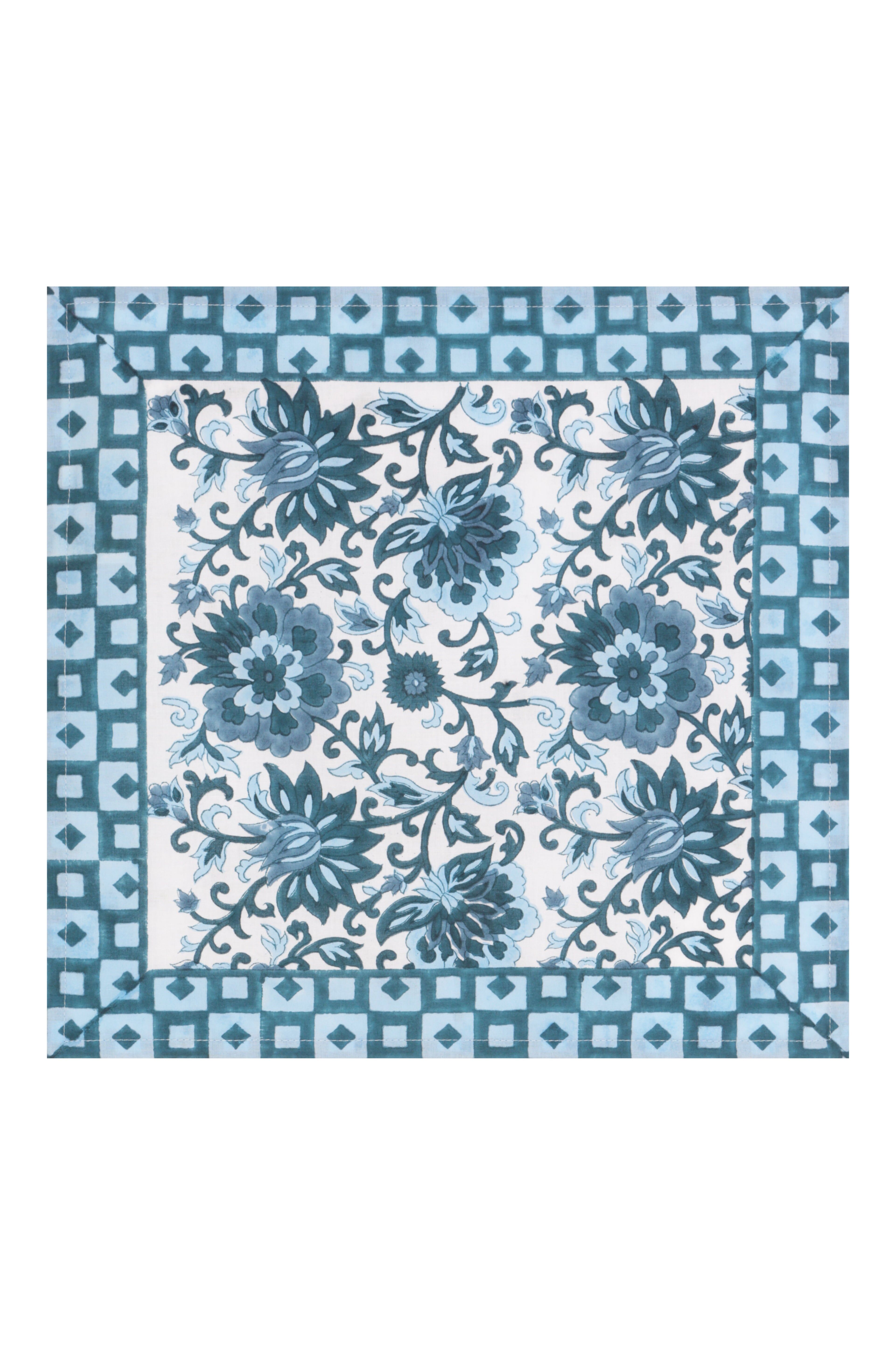 Lot de 4 serviettes Athena Floral en coton bleu, taille unique