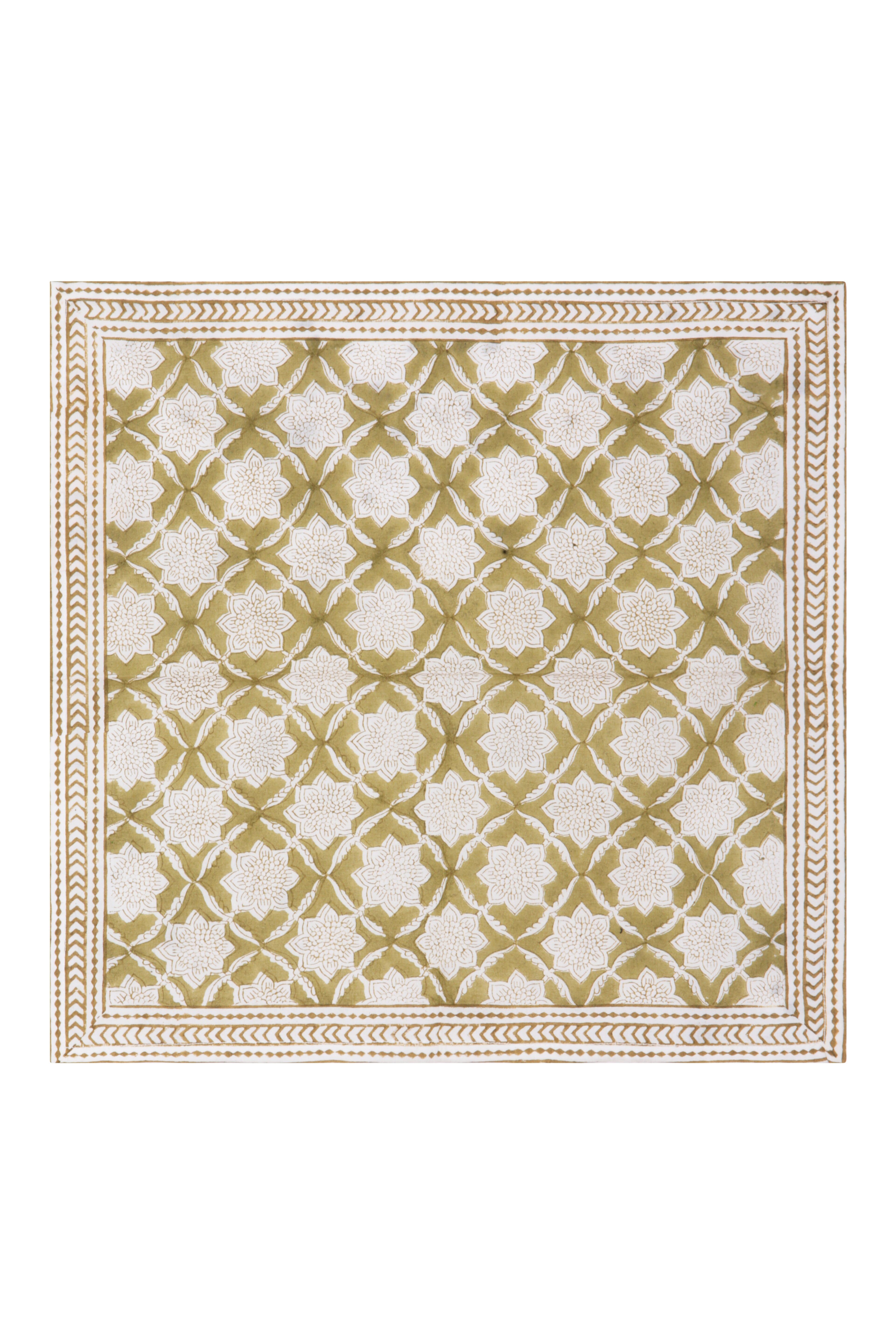 Serviettes de table Fresco Stripe avec bordure, lot de 4, coton olive, taille unique