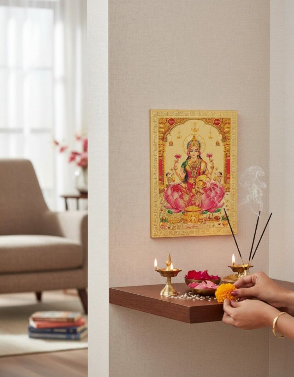 Lakshmi print with gold relief