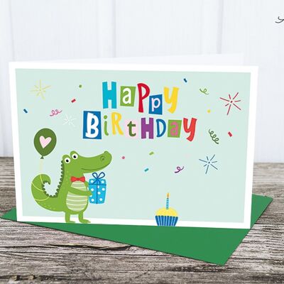 Tarjeta plegada: cocodrilo de cumpleaños