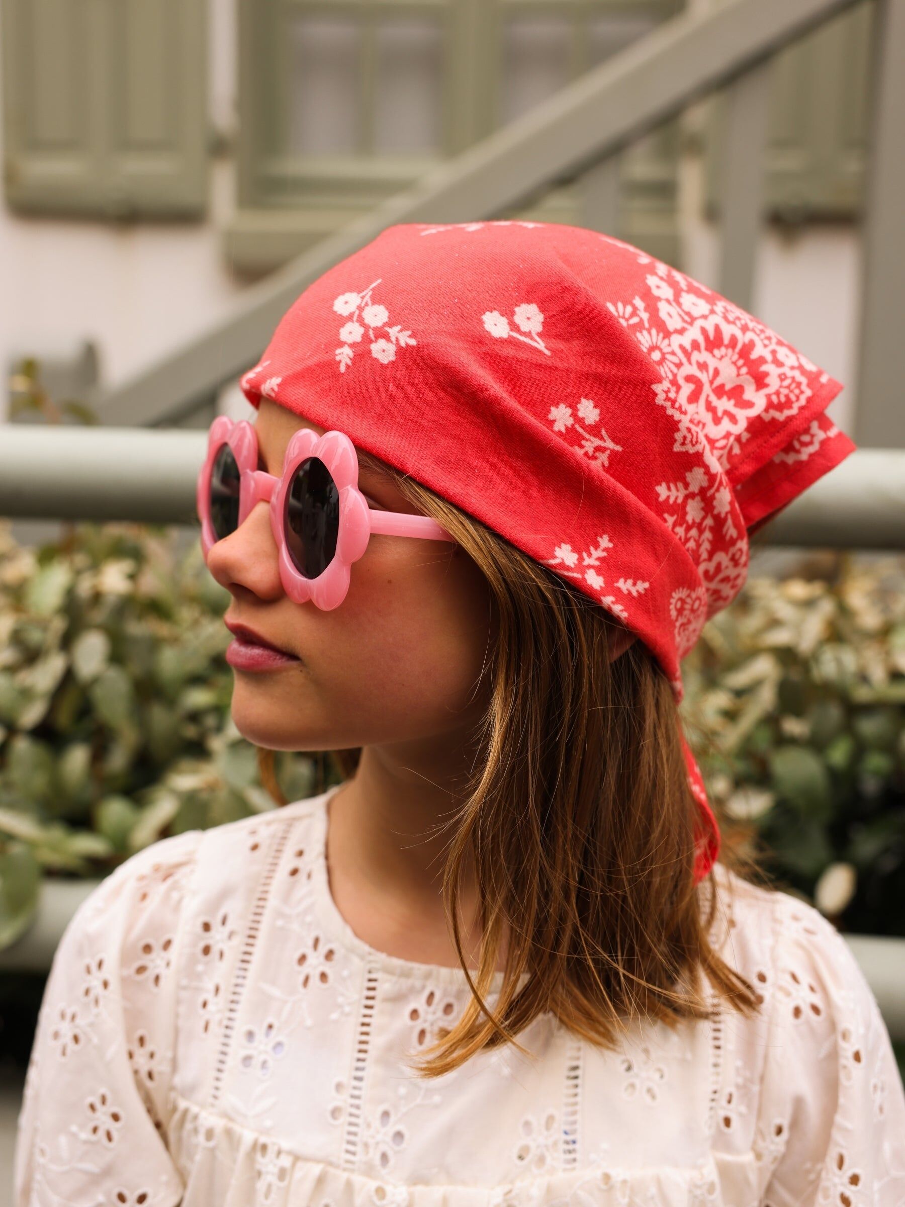 Pañuelo tipo bandana Mysore para niños, color coral.