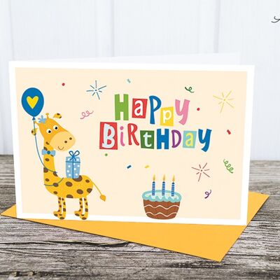 Tarjeta plegada: jirafa de cumpleaños