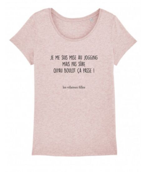 Tee-shirt col rond Je me suis mise...-Rose chiné
