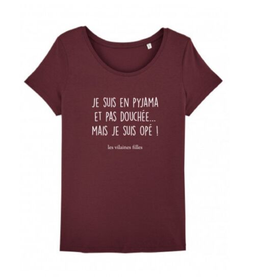 Tee-shirt col rond Je suis en pyjama-Bordeaux