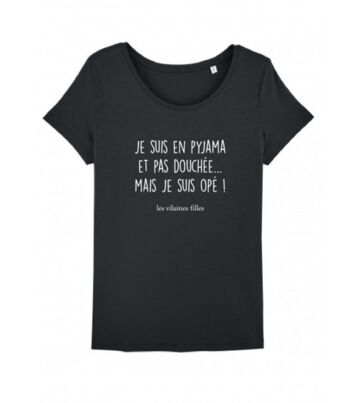 Tee-shirt col rond Je suis en pyjama-Noir