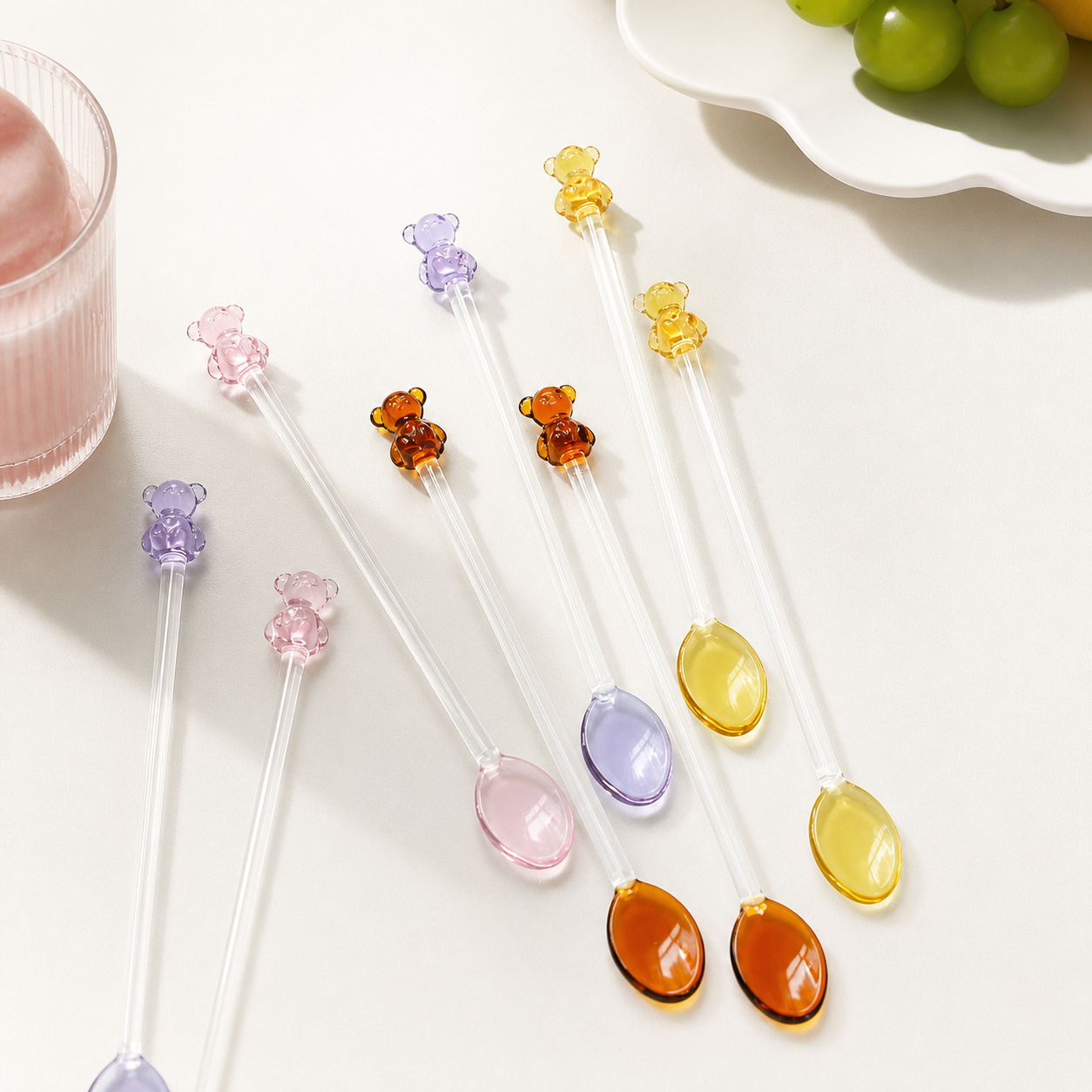 Cute Bear Glass Spoon Long Handle Dessert Spoon
