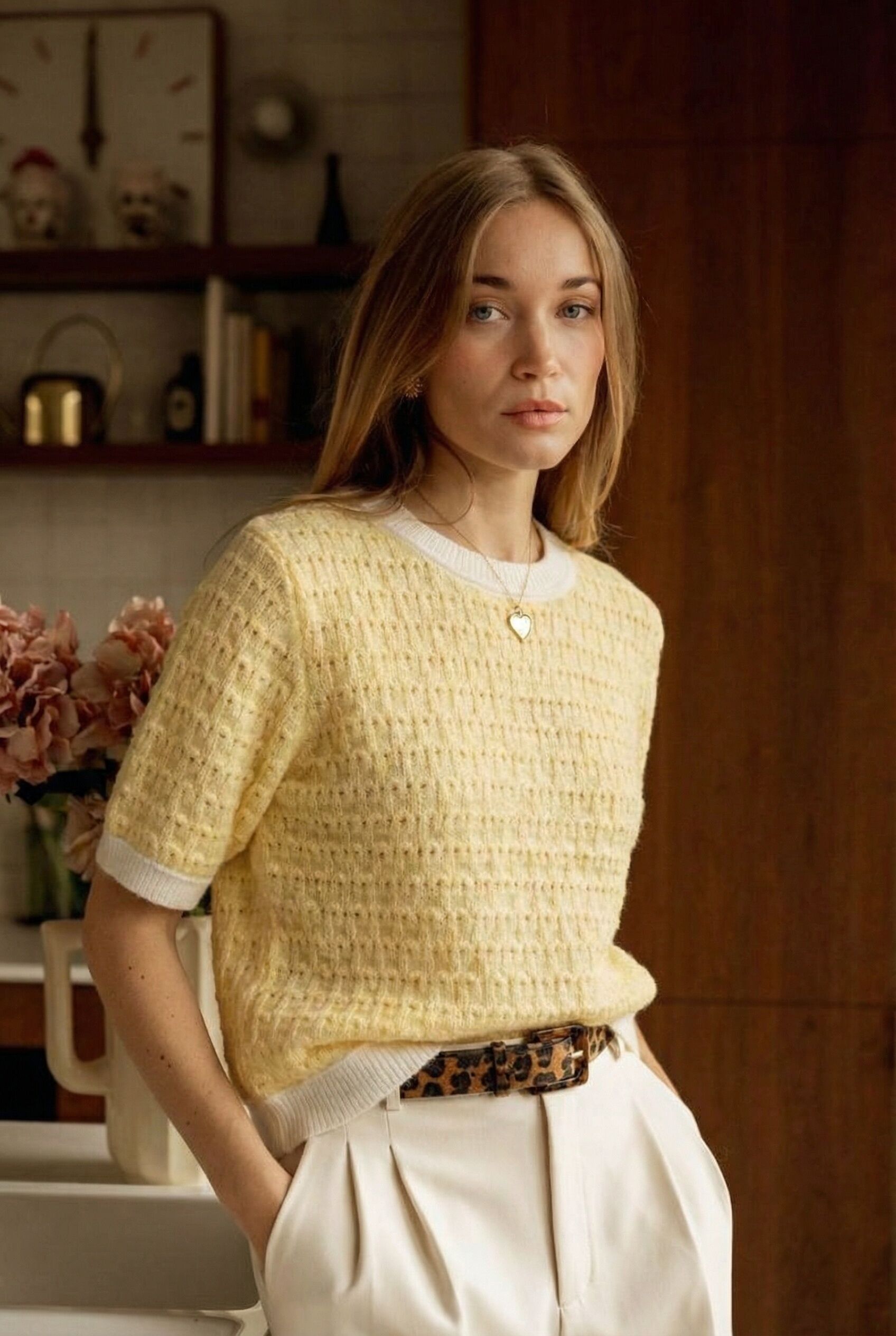 Pull maille manches courtes bi-color -2