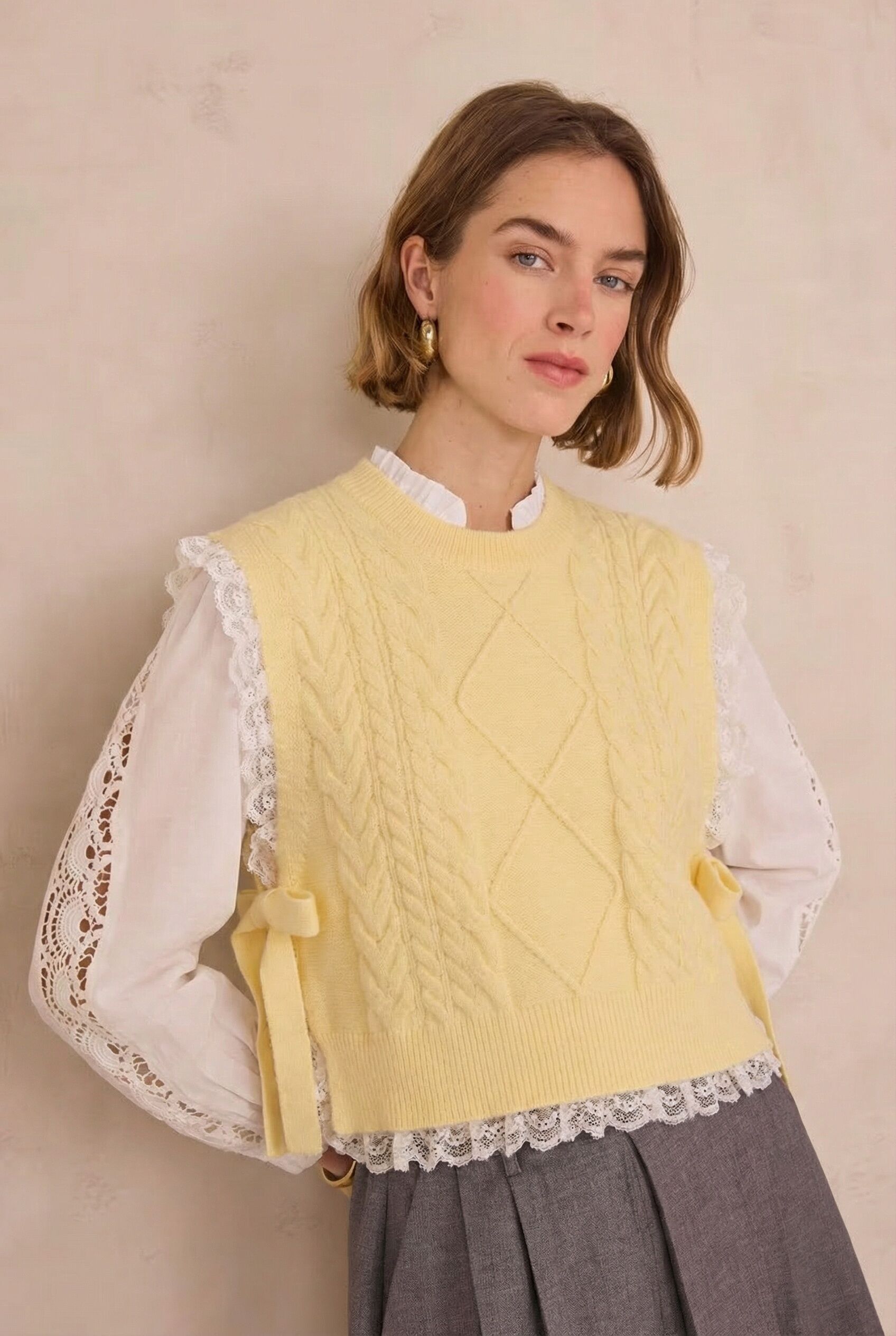 Jersey de punto con detalle de encaje y lazo -2