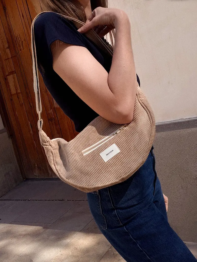 Luik vintage】corduroy half moon bag Bobby Bottle Green Corduroy 