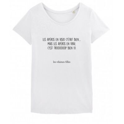 Tee-shirt col rond Les apéros en visio-Blanc