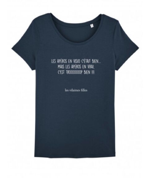 Tee-shirt col rond Les apéros en visio-Bleu marine