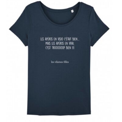 Tee-shirt col rond Les apéros en visio-Bleu marine