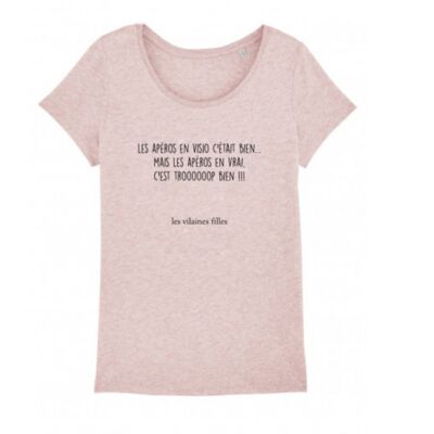 Tee-shirt col rond Les apéros en visio-Rose chiné