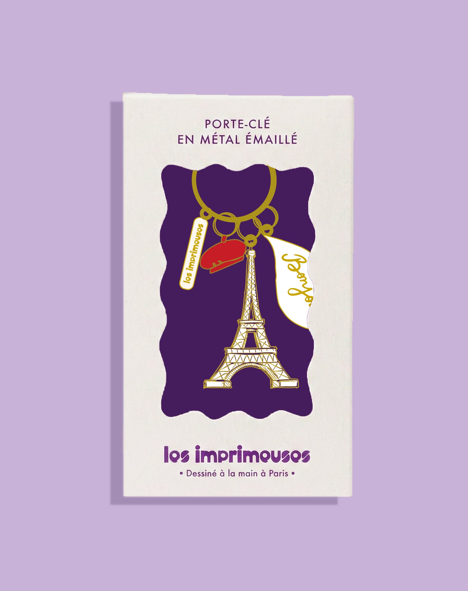 Paris Charms Keychain - Eiffel Tower, Beret and Hello