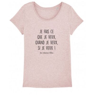 Camiseta de cuello redondo hago lo que quiero, cuando quiero, si quiero orgánico-Rosa jaspeado