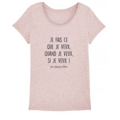 Round neck t-shirt I do what I want, when I want, if I want organic-Heather pink