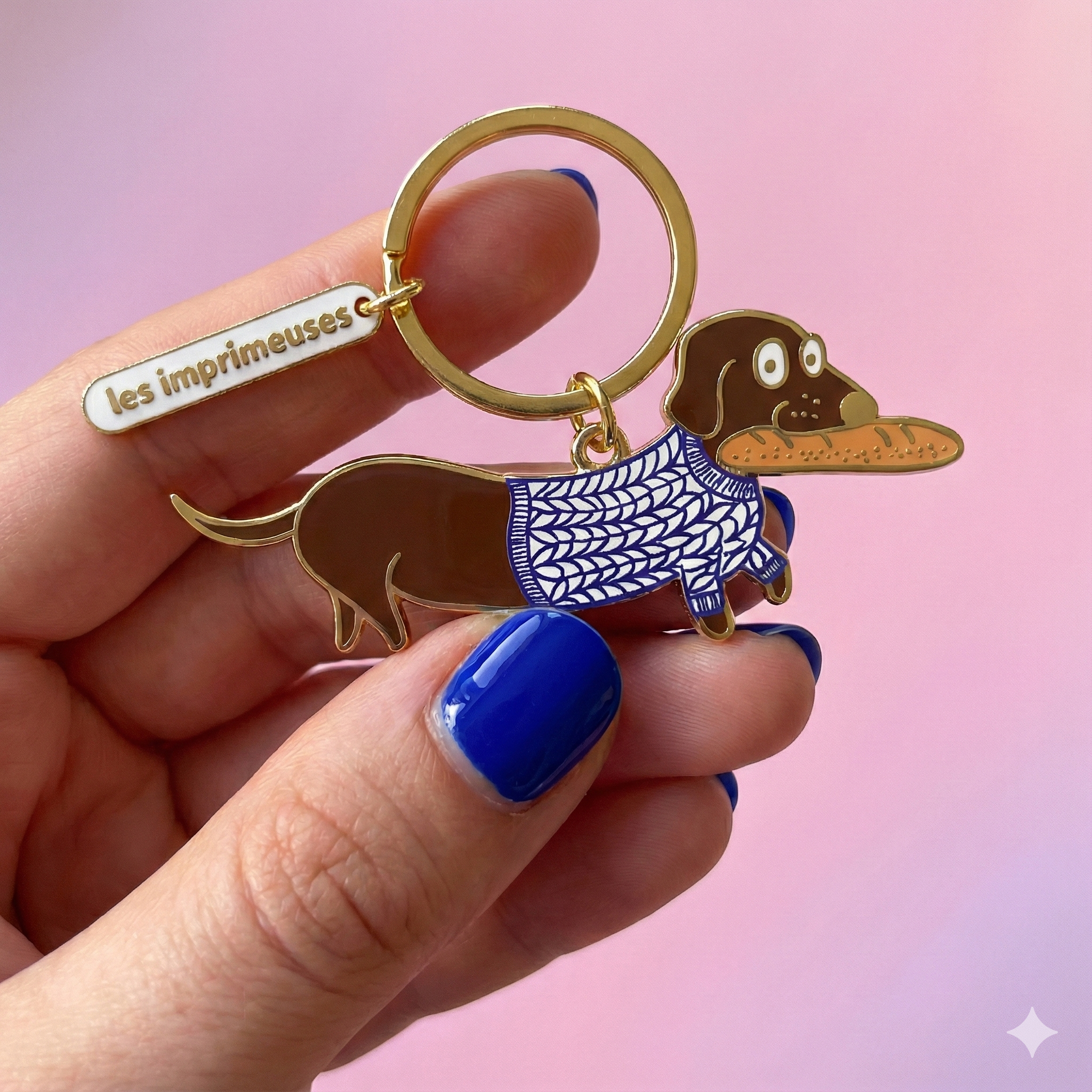 French Sausage Keychain - Parisian Dachshund - Brown