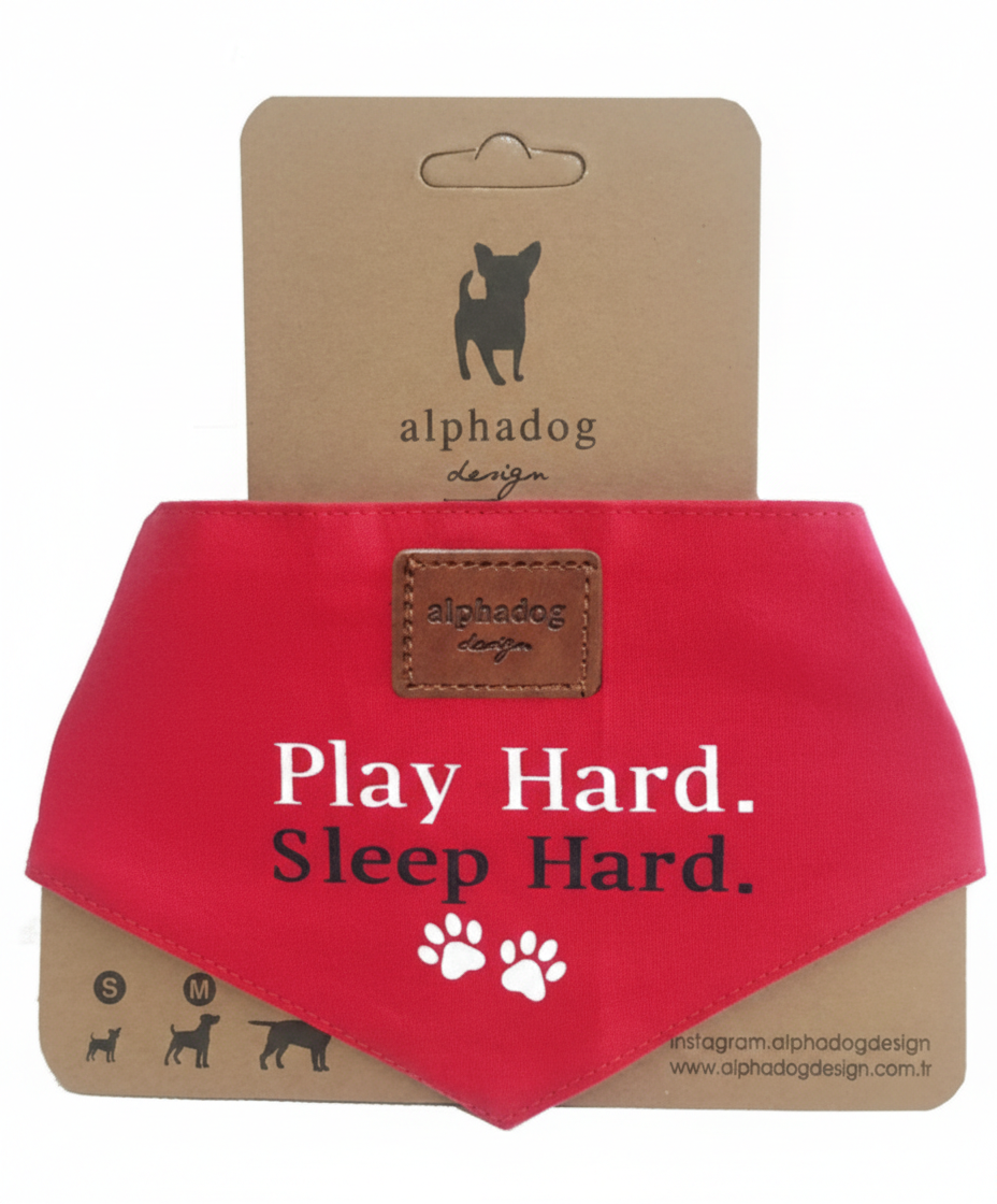 Alpha Dog Play Hard Rotes Baumwoll-Hundehalstuch-Set – S, M, L