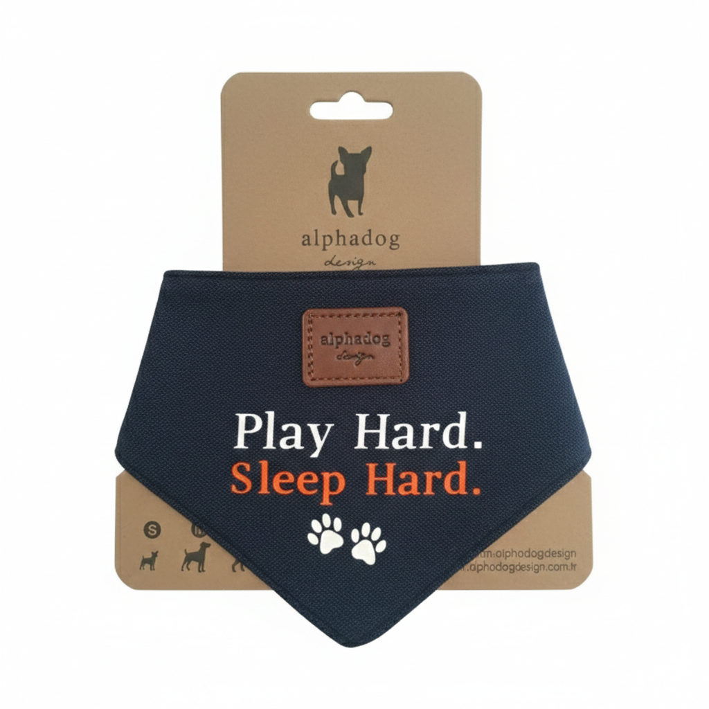 Alpha Dog Play Hard Denim-Baumwoll-Hundehalstuch-Set – S, M, L