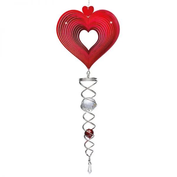 Wind Spinner, Spin Art, Heart Red Artist Crystal Tail, ACTHER0103