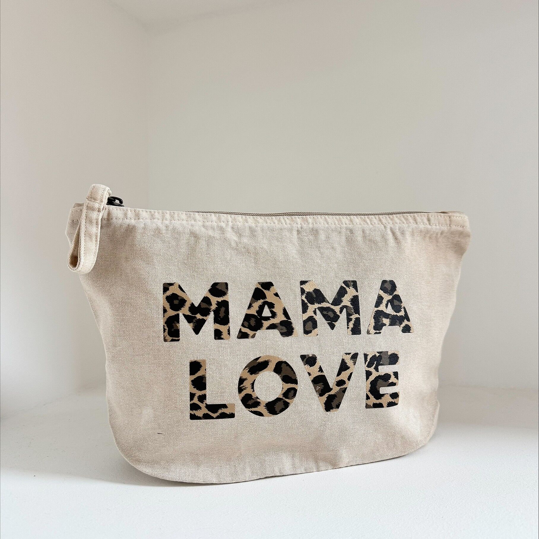 Vintage Pouch - Beige and Leopard - "Mama Love"