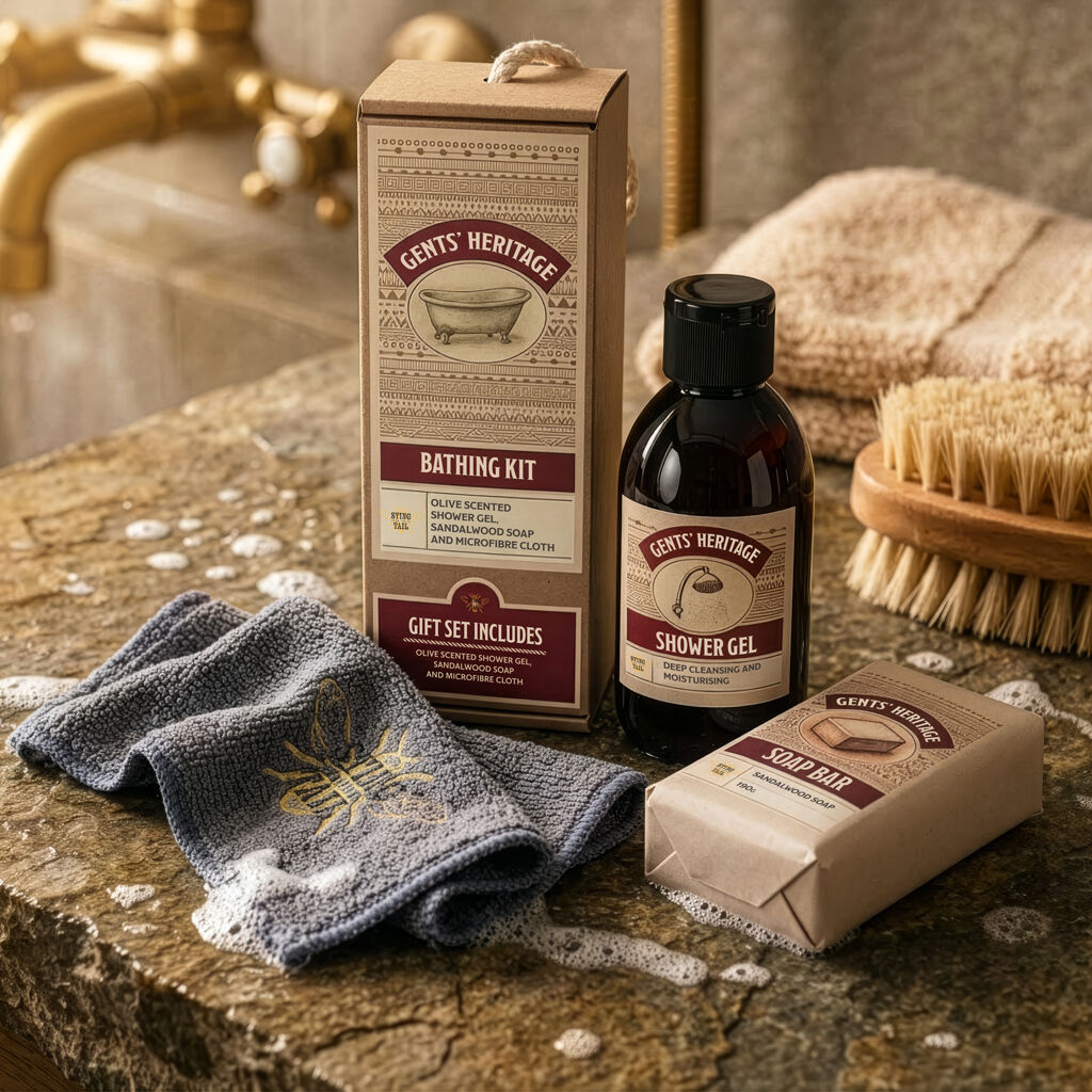 Gents' Heritage - Bathing Kit (200ml Shower Gel, 190g Soap Bar, cloth)