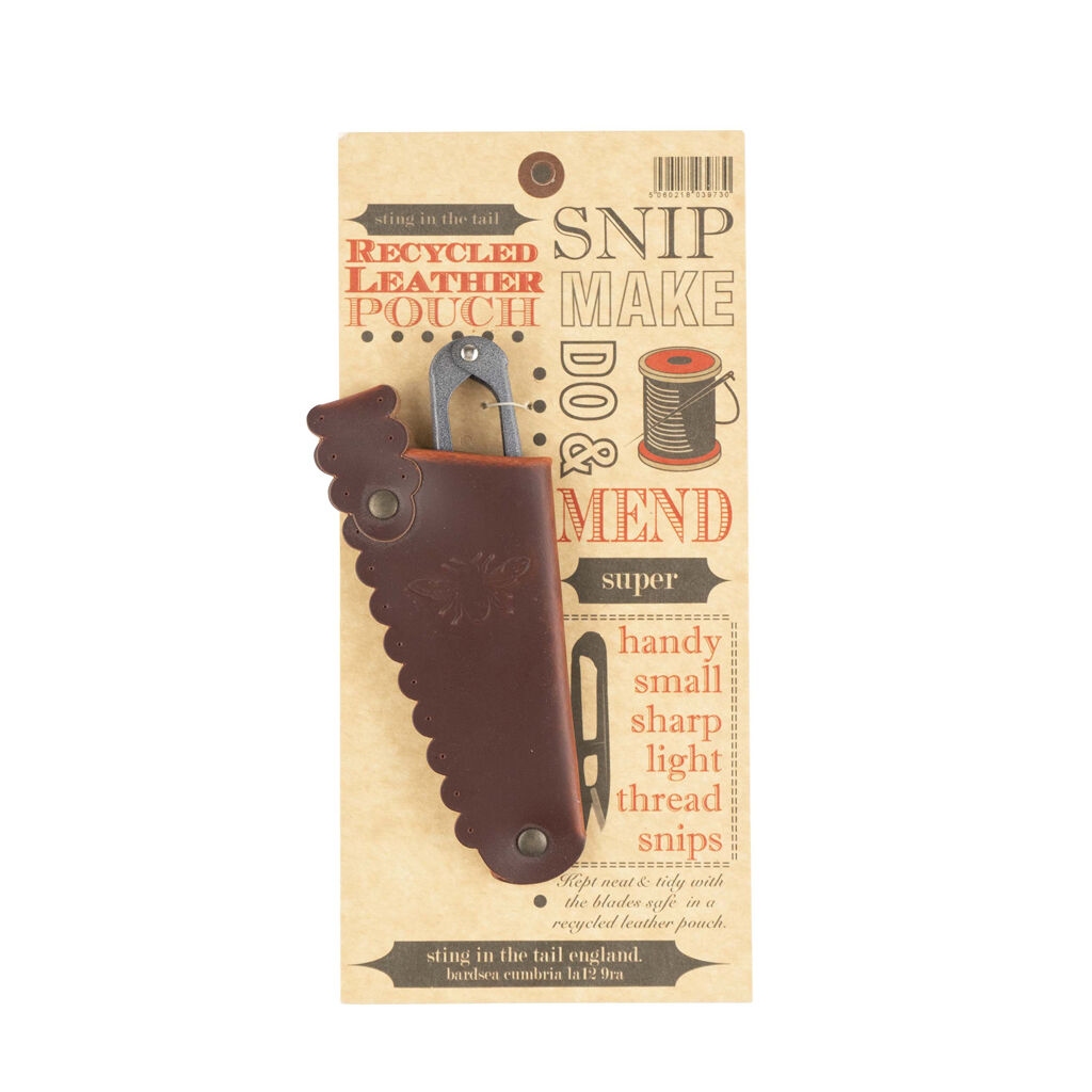 Steel Snips In A Recycled Leather Pouch (Brown Scalloped)