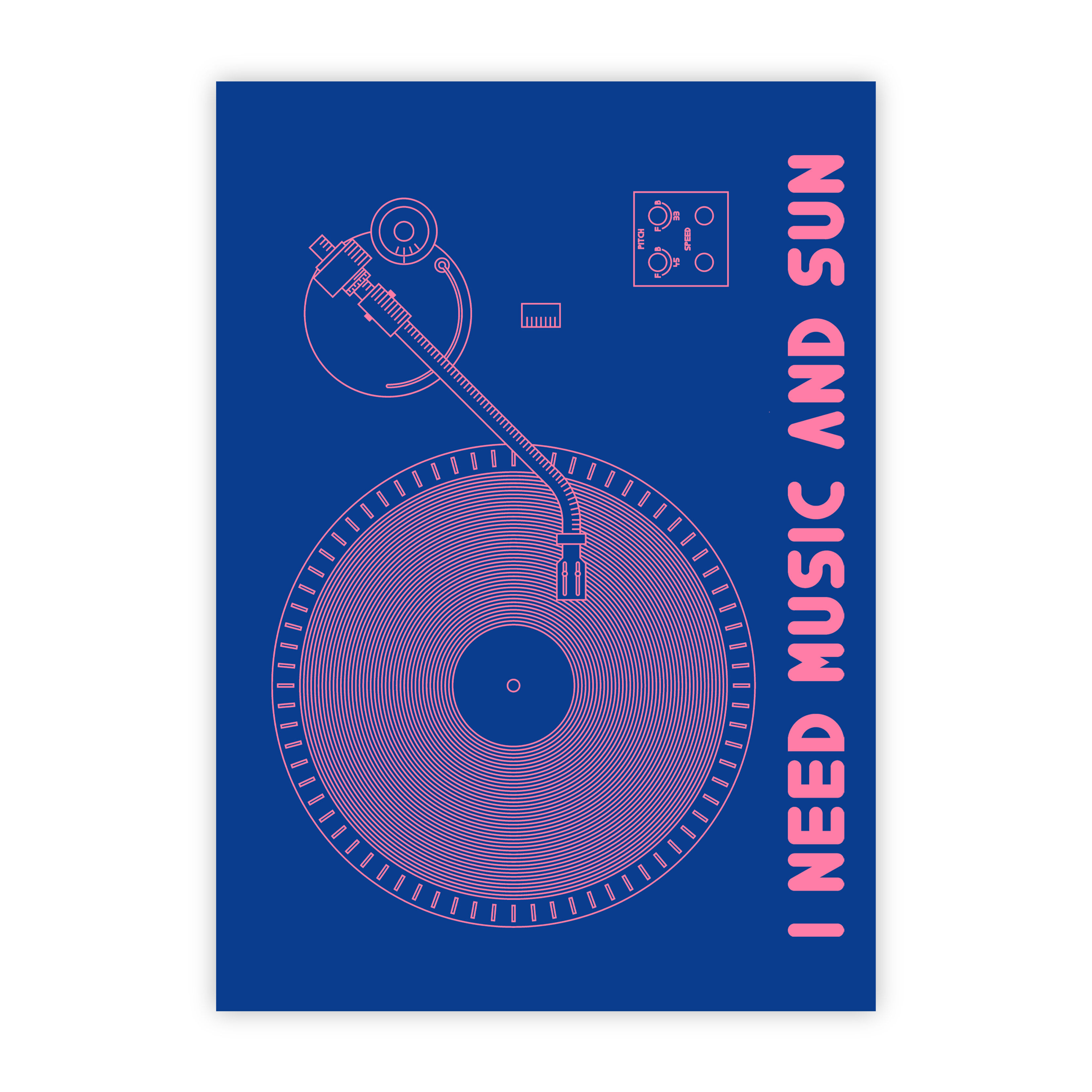 I need music and sun blue - postcard