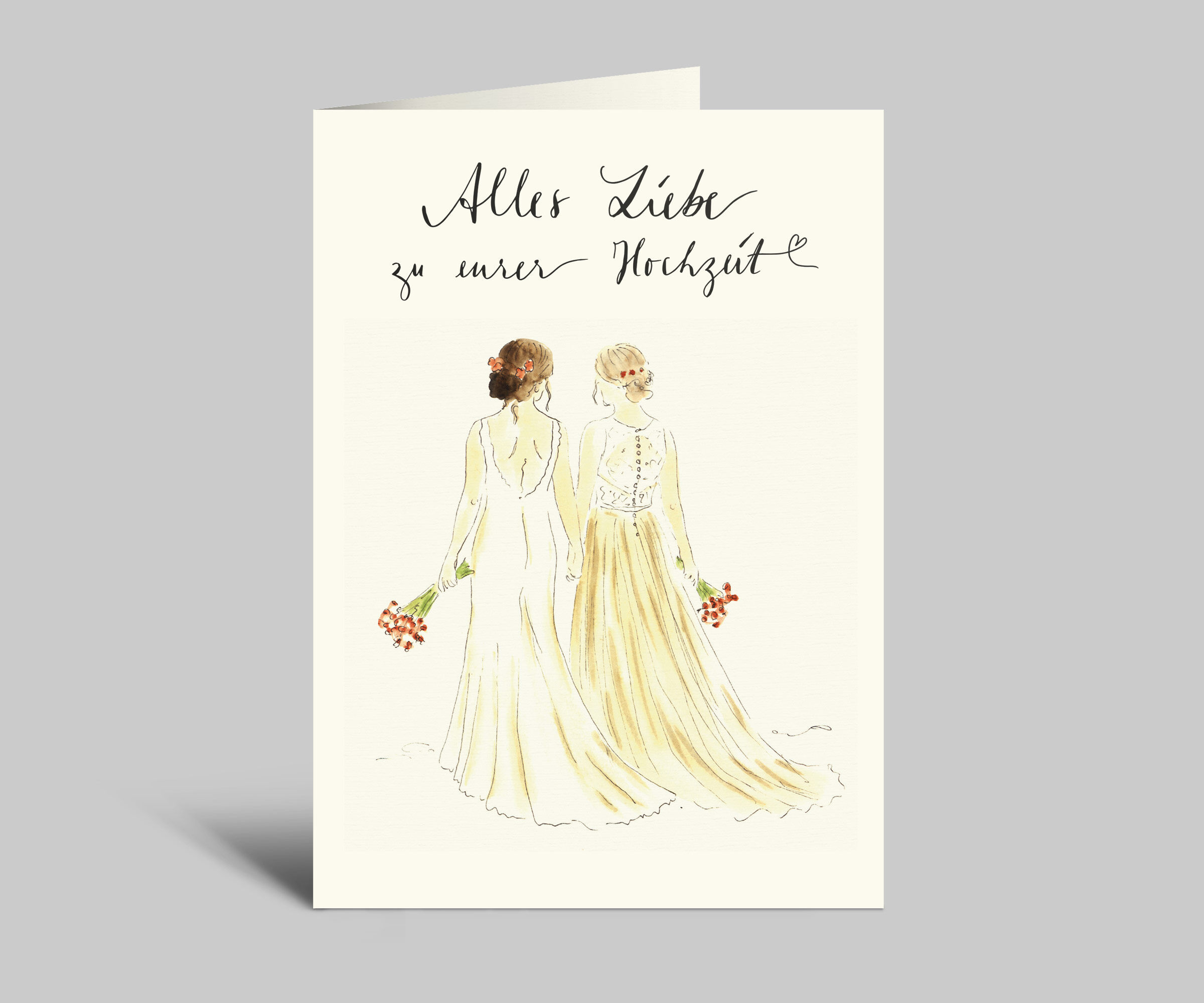 Biglietto di auguri per matrimonio | LGBTQI+ | Due donne che si sposano | Auguri per le vostre nozze | Biglietto pieghevole con busta