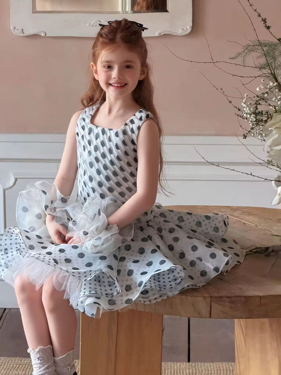 Conjunto de vestido de tul con lunares Abby