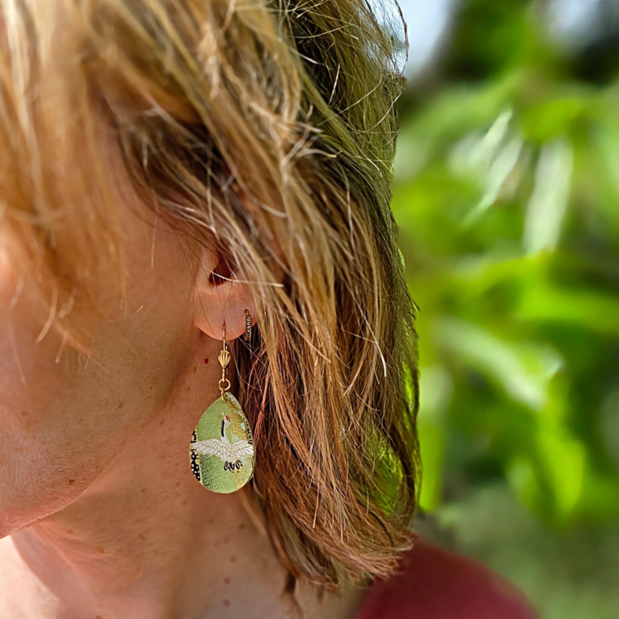 Japanese crane earrings, Japanese paper, stainless steel, Mother's Day, Mom Gift, Teacher Gift, Christmas
