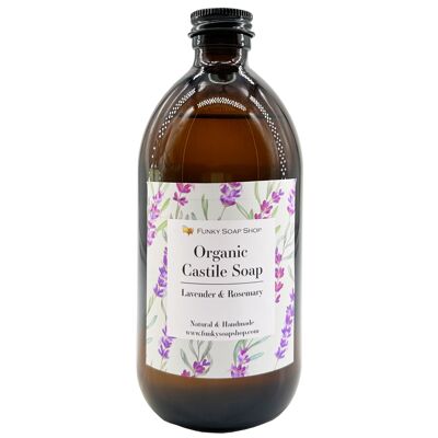 Bio-Flüssigseife aus Kastilien mit Lavendel und Rosmarin, 1 Glasflasche mit 500 ml