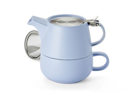 Blue ceramic tea set – 0.5L teapot + 0.25L cup with stainless steel filter