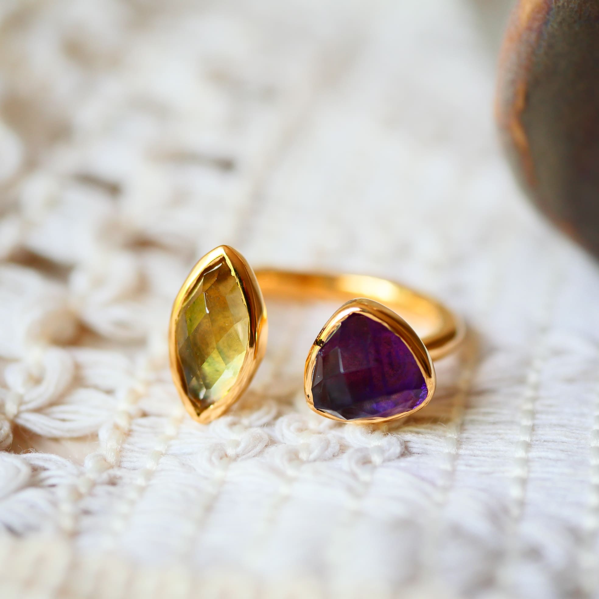 Bague réglable VEDA Améthyste Citron – Sérénité & Clarté