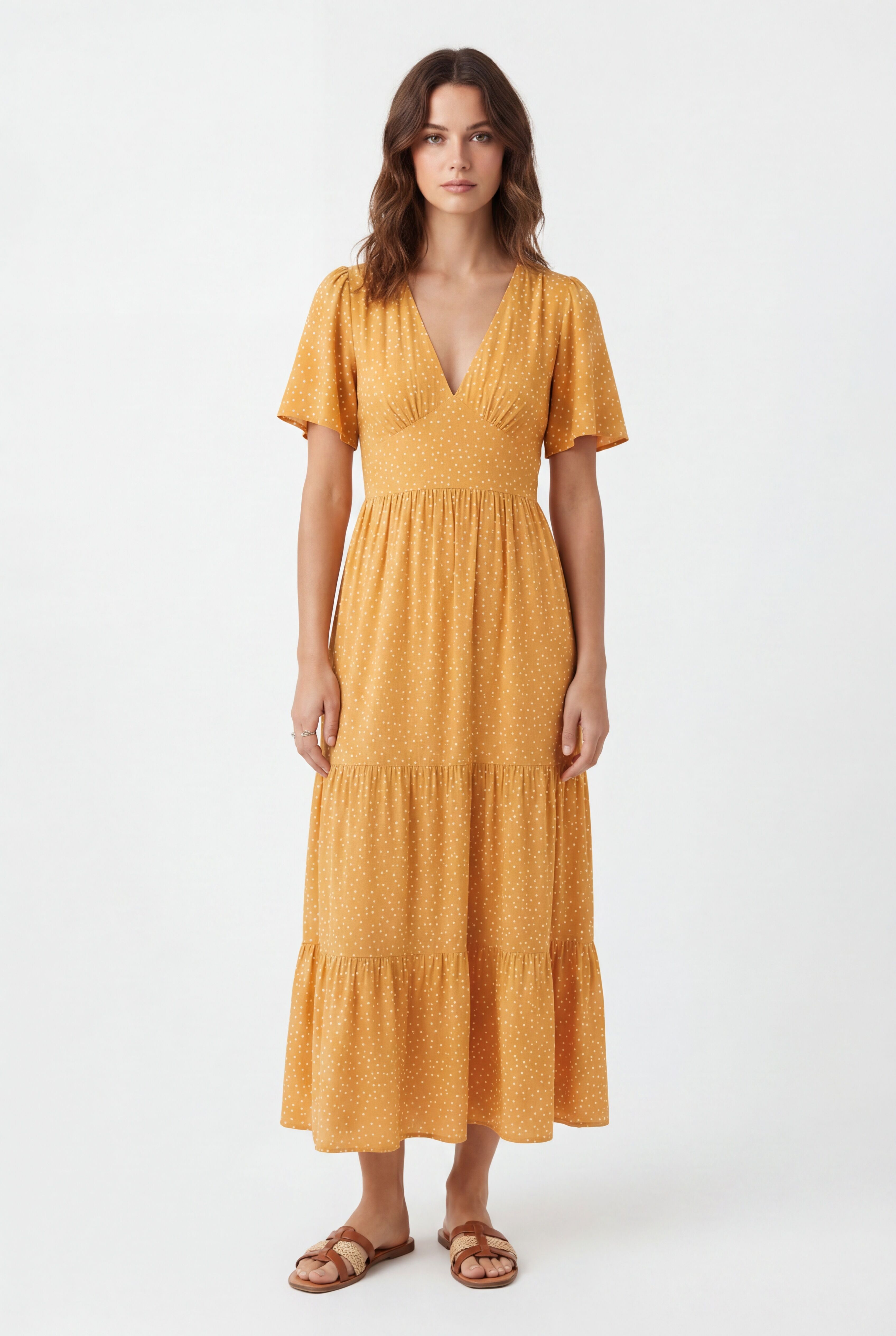 MELINA - Long Polka Dot Dress with Tulip Sleeves