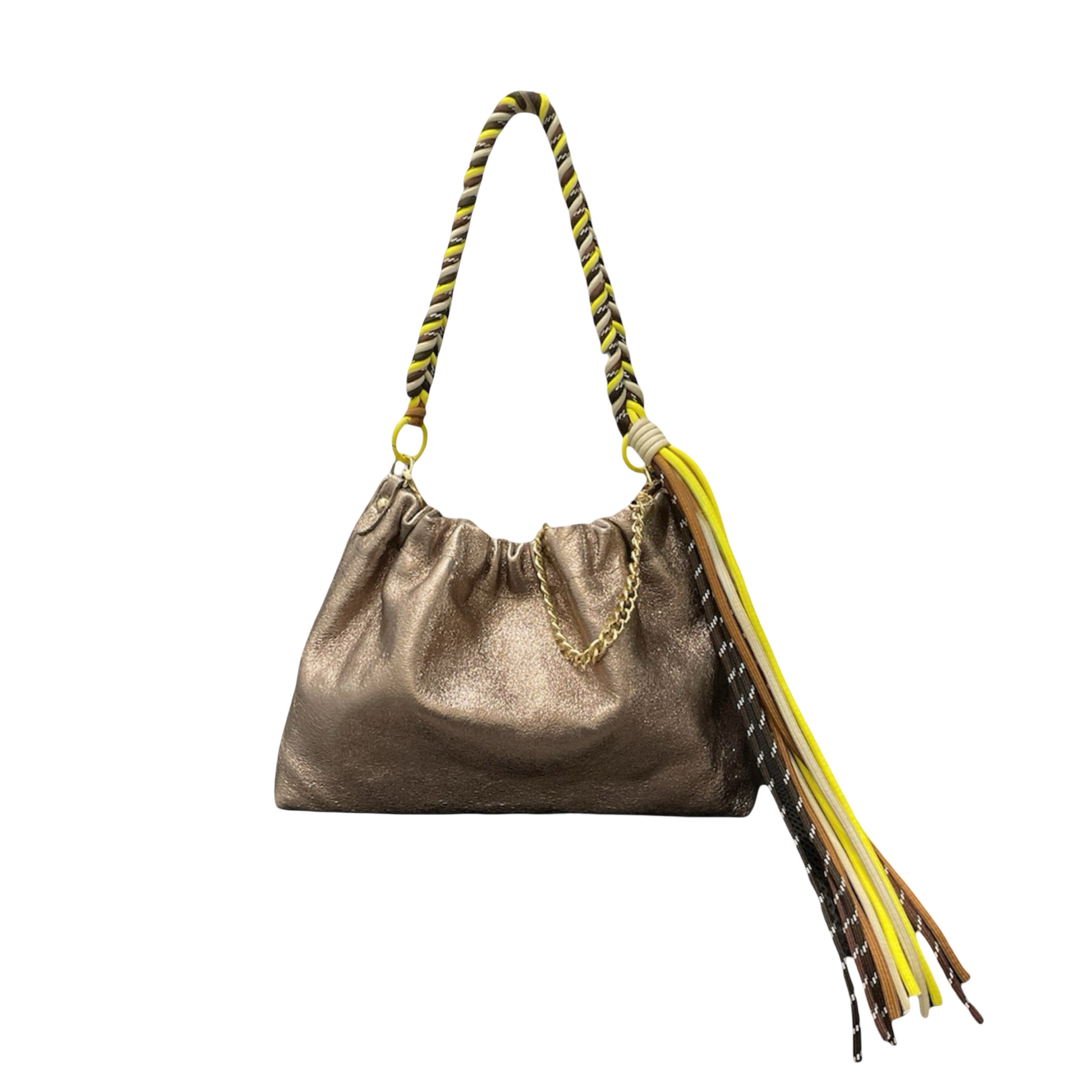 Plissa M Iridescent Leather Drawstring Bag