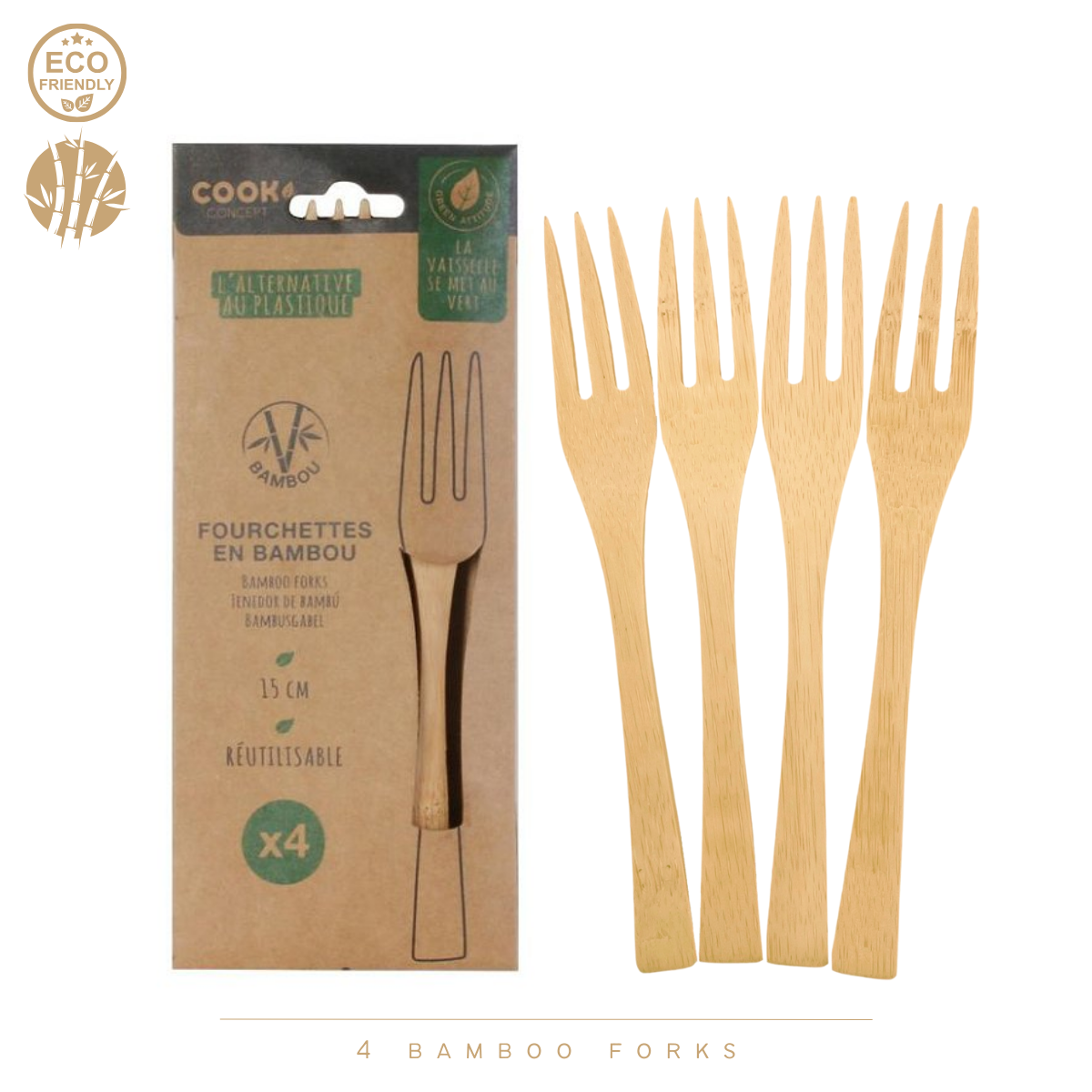 Cook Concept Bamboo Forks - 4 Pieces 15 cm