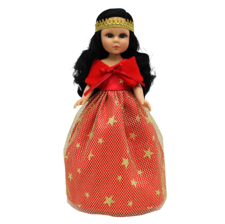 Poupée Naia, artisanat folklorique original, 41 cm, collection Vidal Rojas Dolls, robe fantaisie rouge et or